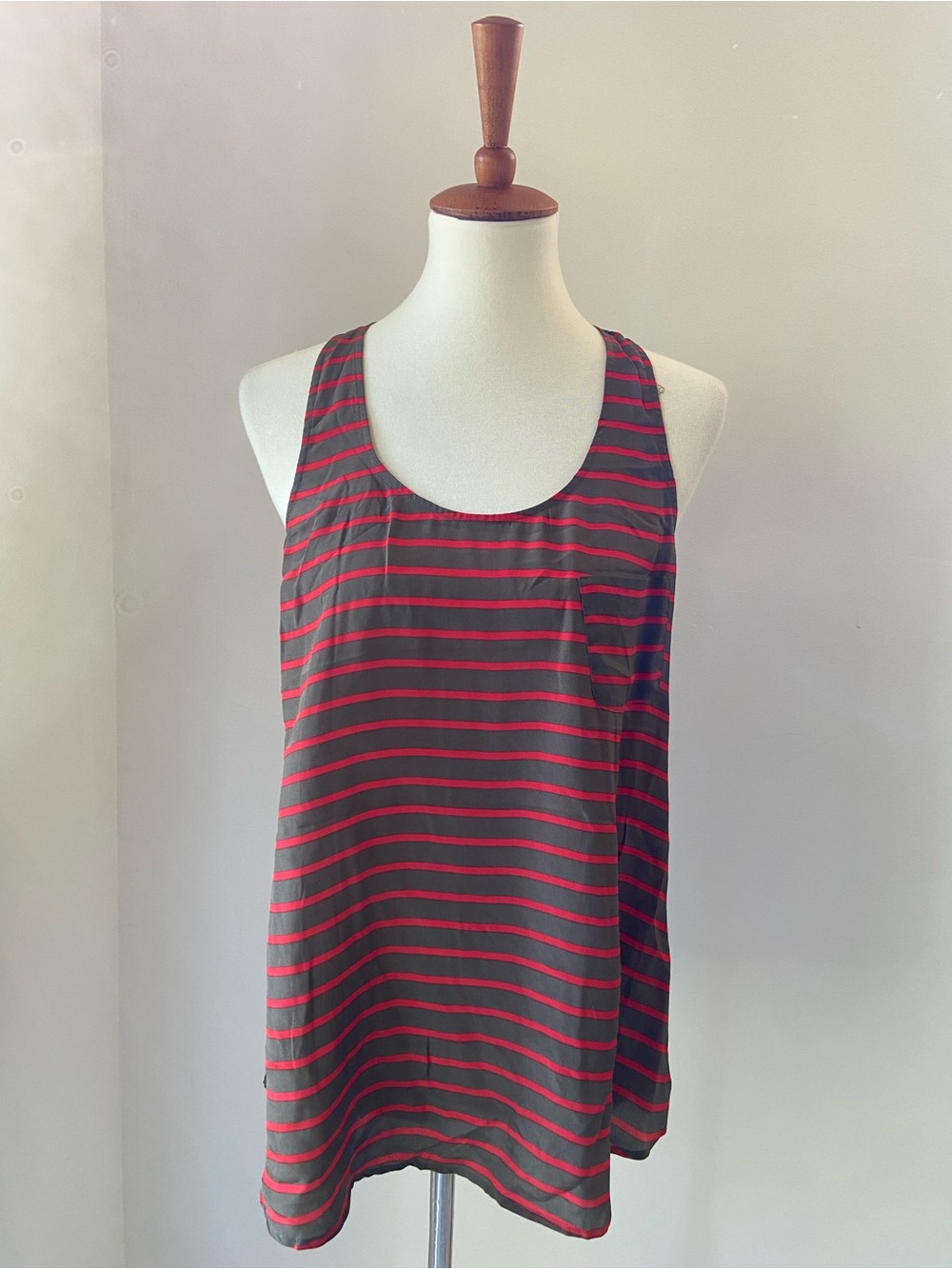 Vintage F21 Women's Red and brown Striped silk racerback tank